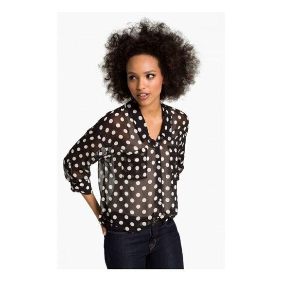 Free People-Sheer Polka Dot Long Sleeve Blouse - Picture 1 of 7